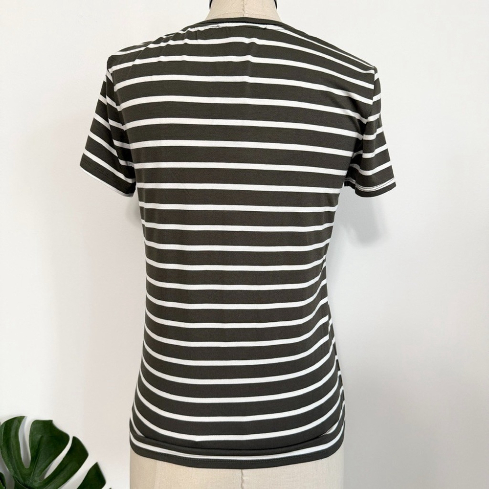 Tommy Hilfiger Olive Green & White Striped Round Neck T-Shirt Womens Size Small - Picture 4 of 11